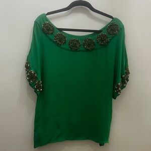 Embellished Green Women's short sleeve Top